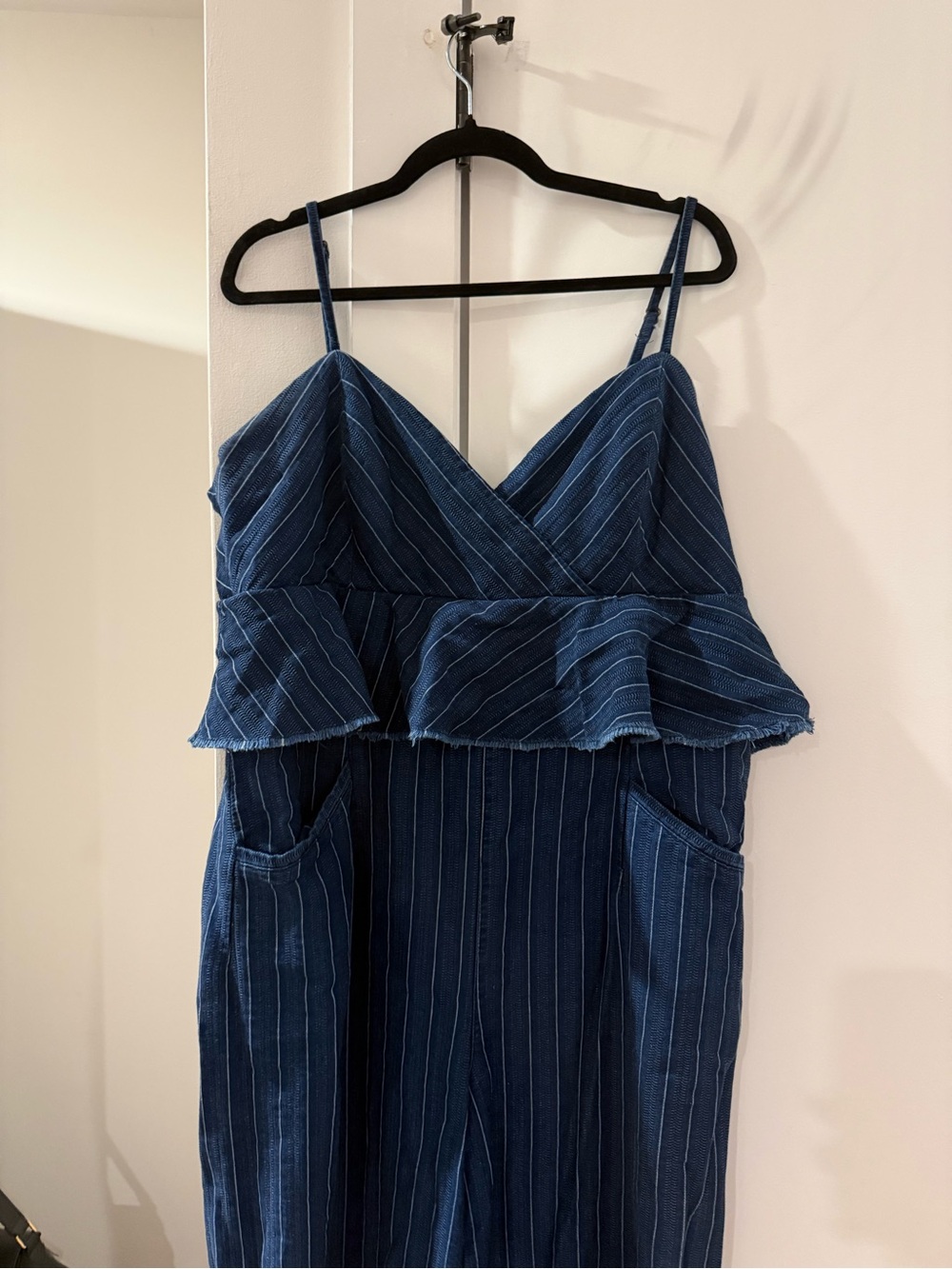 Anthropologie Navy Blue Striped Jumpsuit